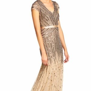 Adrianna Papell Cap Sleeve Sequin Gown color nude